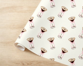 Espresso Martini Wrapping Paper, Coquette Gift Wrap, Martini Glasses Gift Wrap, Birthday Gifts, Gift for Girlfriend, Bridal Shower Gift