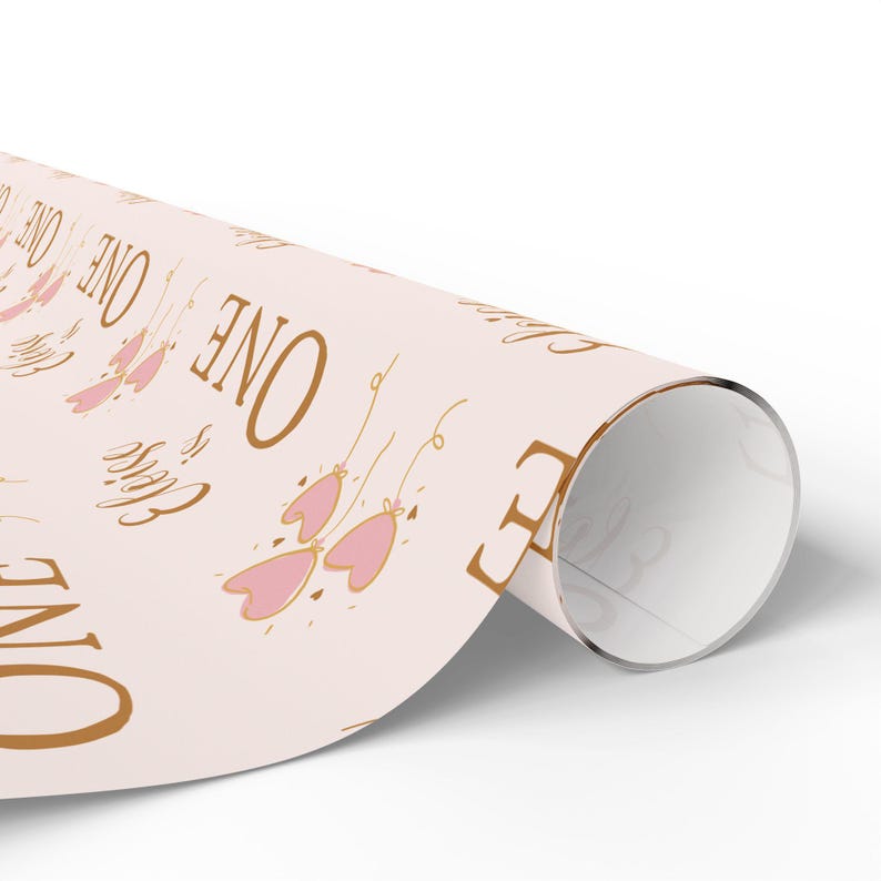 1st Birthday Wrapping Paper, Pink and Gold Gift Wrap for First Birthday Girl, Gift for Daughter or Grandaughter, Milestone Gift image 2