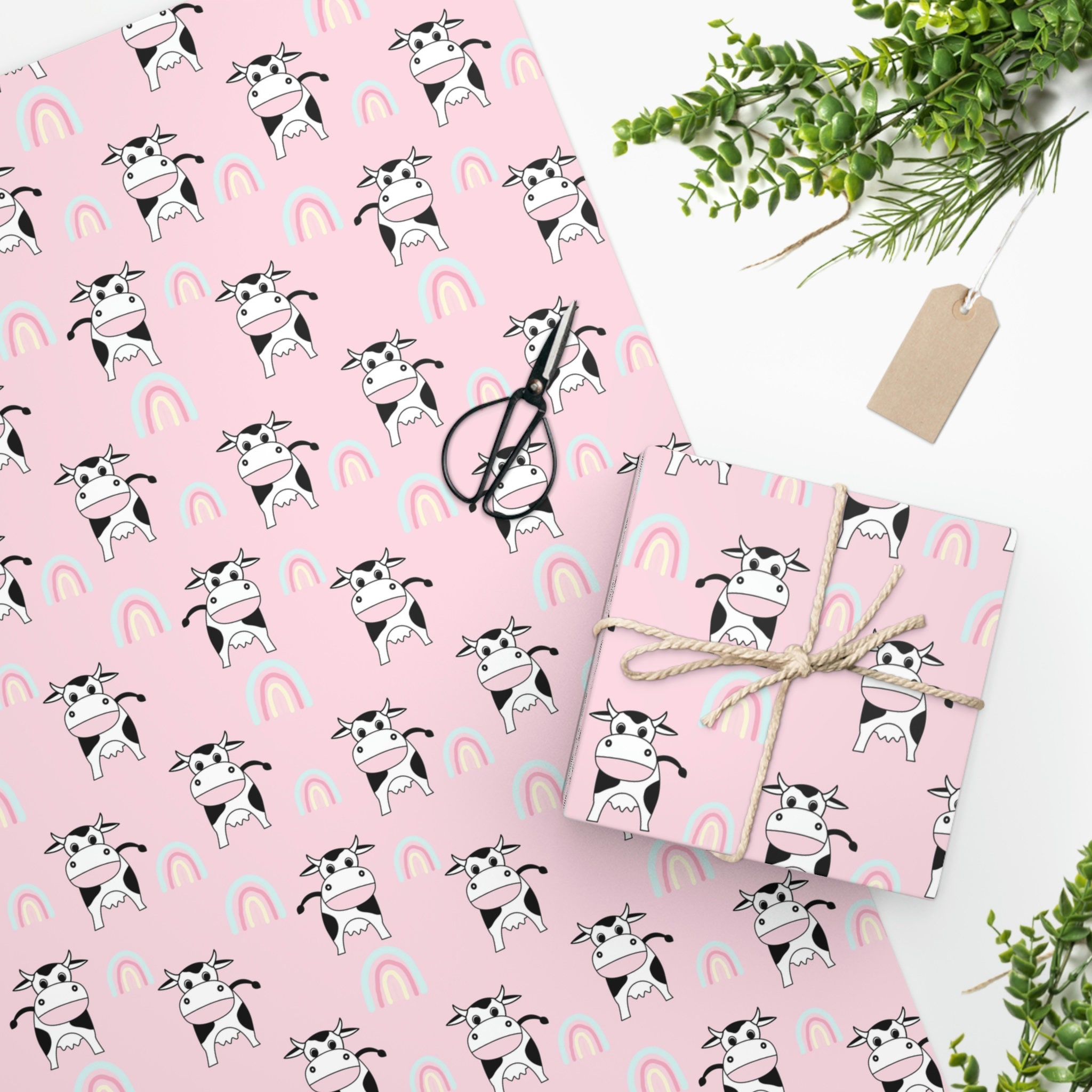 Cow Wrapping Paper, cow gift wrap, cow theme, pink cow wrapping paper