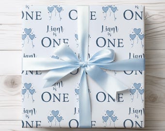 1st Birthday Wrapping Paper, Blue Gift Wrap for First Birthday Boy, Gift for Son or Grandson, Milestone Gift