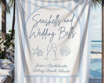 Seashells and Wedding Bells Bridal Shower Banner, Last Toast on the Coast Sign, Coastal Wedding Tapestry, Personalized Bridal Shower Decor