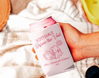 Scottsdale Before the Veil Bachelorette Favors, Custom Can Coolers, Desert Disco Can Coolers, Disco Cowgirl Bachelorette Party