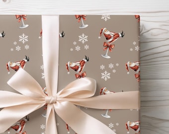 Espresso Martini Santa Wrapping Paper Roll, Holiday Cocktail Gift Wrap, Friendmas Gifts