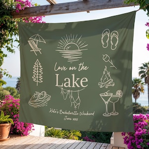 Love on the Lake Bachelorette Banner, Camp Bachelorette Sign, Lake Weekend Decor, Custom Tapestry, Photo Backdrop