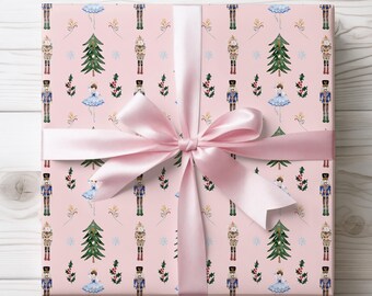 Pink Nutcracker Christmas Wrapping Paper,  Holiday Gift Wrapping, Gift for her