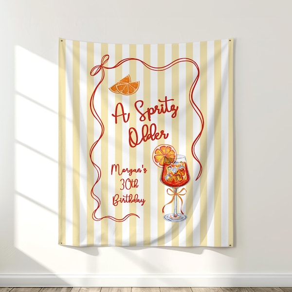 Pancarta de cumpleaños "A Spritz Older", decoración italiana para fiesta con cítricos y limón, letrero de cumpleaños de la costa de Amalfi, fiesta mediterránea