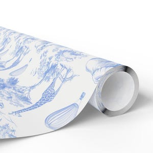 Boy Baby Shower Wrapping Paper, Safari Toile Gift Wrap, Gift for Baby, Newborn Present, Toile de Jouy image 2