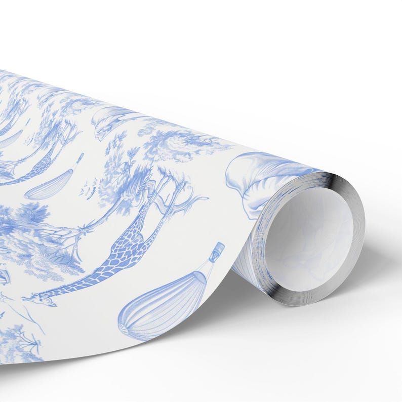 Boy Baby Shower Wrapping Paper, Safari Toile Gift Wrap, Gift for Baby, Newborn Present, Toile de Jouy image 2