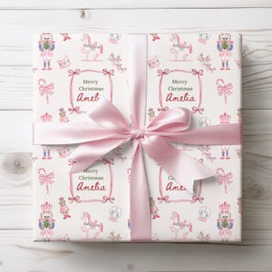 Personalized Pink Nutcracker Wrapping Paper, Custom Christmas Gift Wrap for Girls, Ballet Holiday Paper, Elegant Xmas Present Wrap