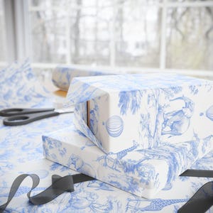 Boy Baby Shower Wrapping Paper, Safari Toile Gift Wrap, Gift for Baby, Newborn Present, Toile de Jouy image 5
