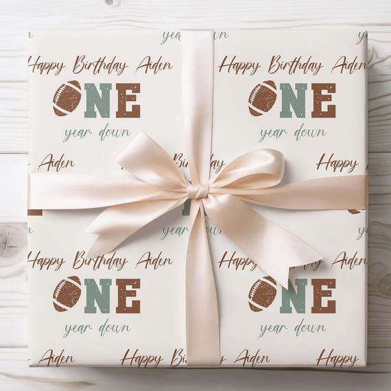 First Down Birthday Wrapping Paper, First Year Down Gift Wrap Personalized Boys 1st Birthday