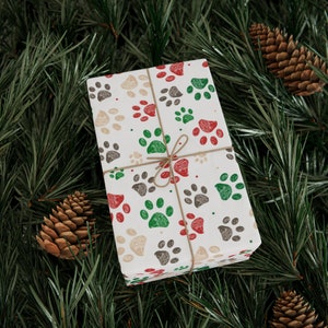 Christmas Dog Wrapping Paper, Christmas Dog Gift Wrap, Christmas Pawprint Wrapping Paper