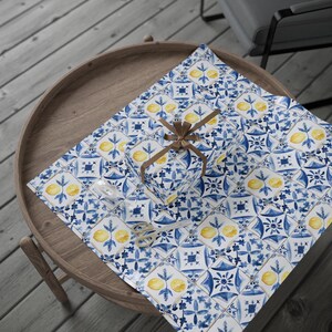 Italian Lemon Wrapping Paper, Mediterranean Tile Gift Wrap, Bridal Shower, Amalfi Coast Wedding, Summer Birthday Gift Wrap image 5