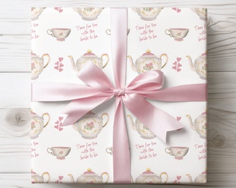 Tea Party Bridal Shower Wrapping Paper Roll, Bride to be Gift, tea with the bride to be