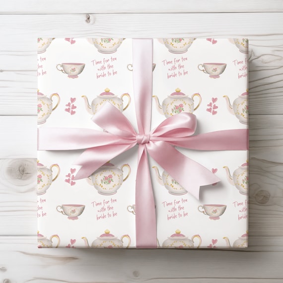 Tea Party Bridal Shower Wrapping Paper Roll, Bride to be Gift, tea with the bride to be
