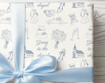 Wedding Gift Wrapping Paper Roll, Bridal Shower Gift, Dusty Blue and champagne Gift Wrap