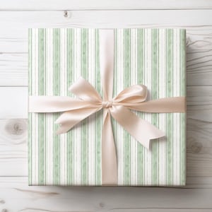 Sage Green Striped Gift Wrap Roll | Elegant Premium Wrapping Paper for Baby Showers, Weddings, Birthdays, Gifts for Her