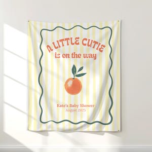 A Little Cutie Is on the Way Banner Baby Shower Citrus Theme Orange Baby Banner Custom Name Decor Gender Neutral Baby Shower Decorations