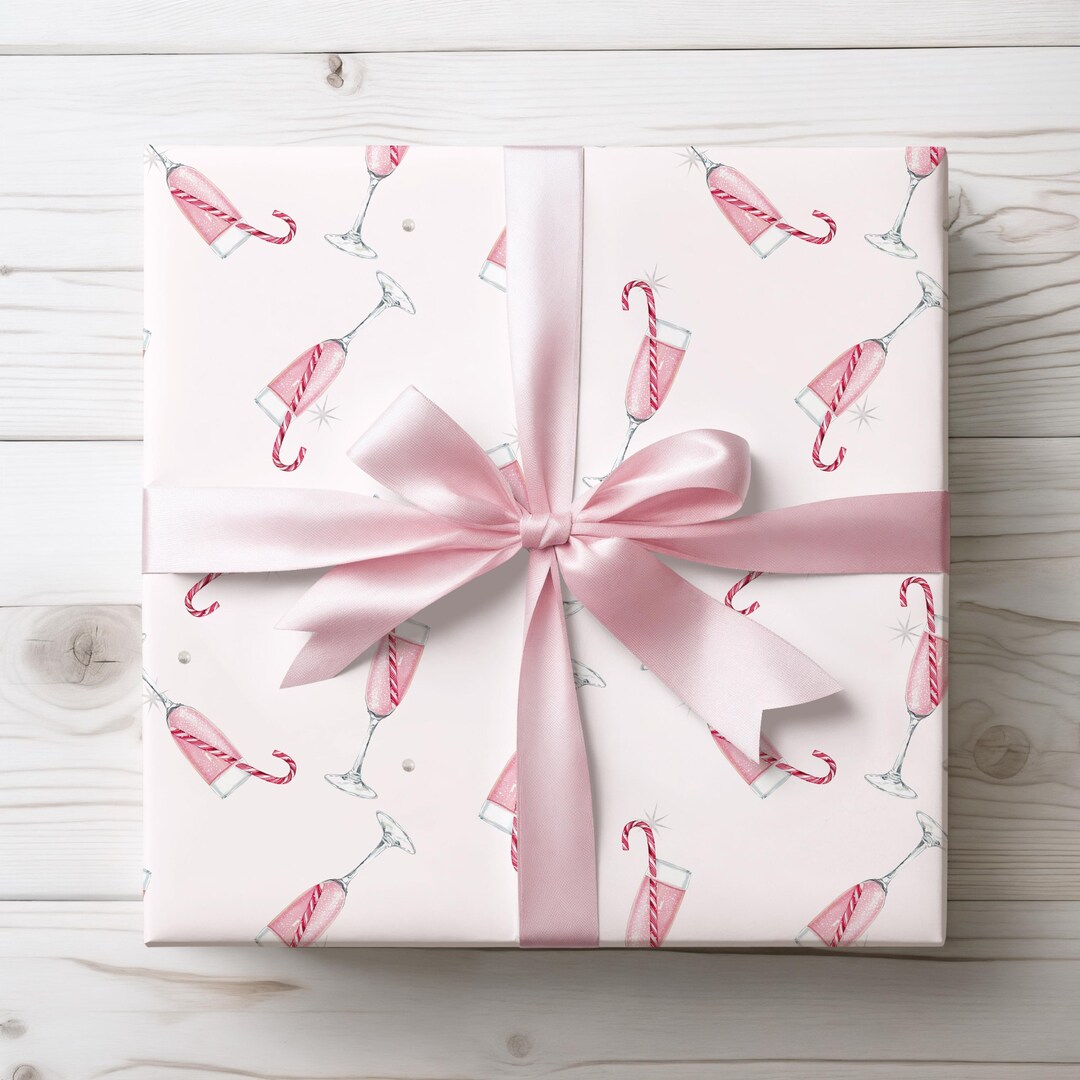 Pink Christmas Wrapping Paper Roll | Candy Cane Cocktail Holiday Gift ...