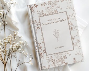 Letters to the Bride Book, Personalized Wedding Gift, Custom Bridal Shower Keepsake, Bride Memory Book, Beige Toile De Jouy, Wildflower