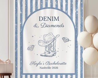 Denim and Diamonds Banner Personalized | Cowgirl Bachelorette Party Decor | Western Nashville Bachelorette Sign | Boots & Bling Birthday