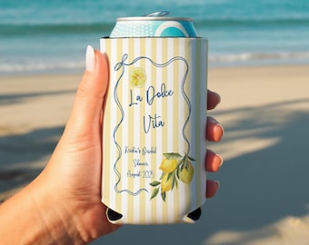 La Dolce Vita Bridal Shower Favors, Italian Lemon Bridal Shower Can Cooler, Amalfi Coast Bachelorette, Coastal Bach