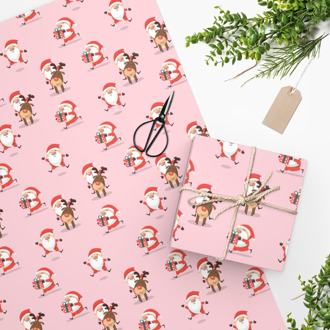 Pink Christmas Wrapping Paper Pink Santa Gnome Gift Wrap Etsy