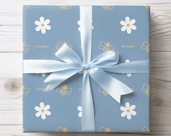 Custom Bee Gift Wrap, Daisies and Bees Wrapping Paper Roll,  Cottagecore Gift Wrap, Mother's Day Gift