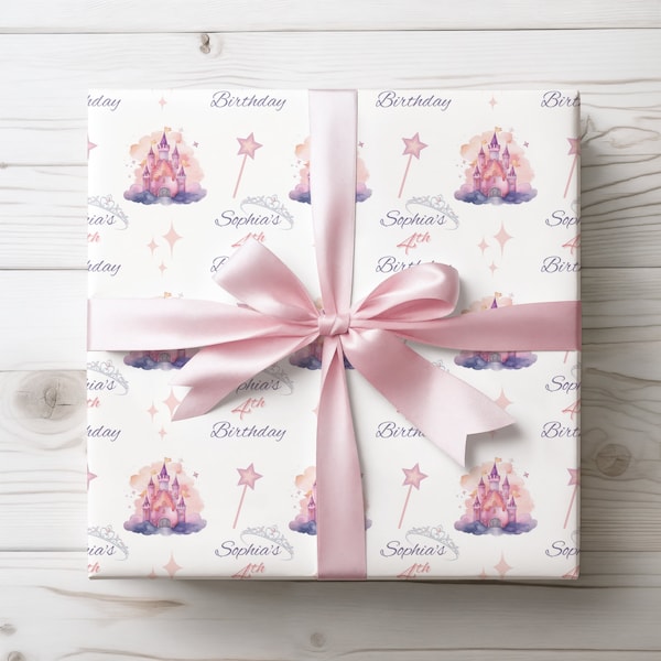 Princess Birthday Wrapping Paper, Personalized Girl's Birthday Gift Wrap,  custom gift wrap