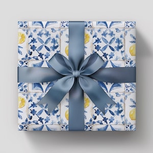 Carta da regalo con limone italiano, carta da regalo con piastrelle mediterranee, addio al nubilato, matrimonio sulla Costiera Amalfitana, carta da regalo per compleanni estivi