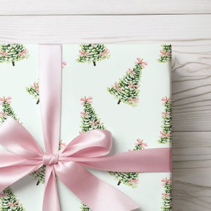 Oh Christmas Tree With Pink Bows Wrapping Paper Roll, Holiday Gift Wrap