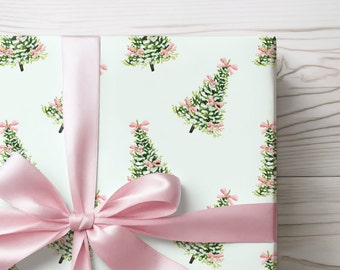 Oh Christmas Tree With Pink Bows Wrapping Paper Roll, Holiday Gift Wrap