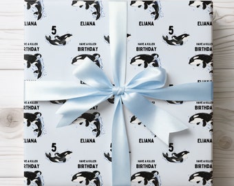 Papier d'emballage d'anniversaire d'orque, emballage cadeau personnalisé d'épaulard, cadeaux d'anniversaire pour amateur d'orques