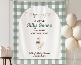 Gepersonaliseerde baby shower banner, Little Silly Goose is bijna op de losse banner, Goose babyshower decor, genderneutraal babyshower