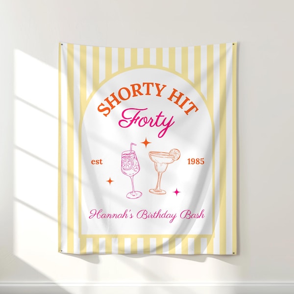 Banner personalizado de cumpleaños número 40 de Shorty Hit / Decoración divertida para fiesta de 40 cumpleaños / Letrero de cumpleaños memorable / Decoraciones para fiestas de adultos