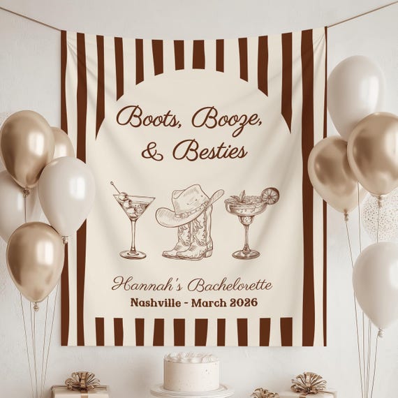 Boots Booze Besties Banner Personalized Bachelorette Party Decor Nashville Cowgirl Theme Custom Bach Sign