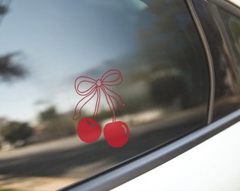 Coquette cherry vinyl decal, bow and cherries decal, Coquette car decal, Cherry decal, Laptop decal