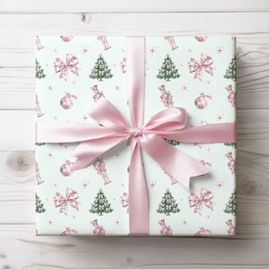 Carta da regalo rosa per l'albero di Natale Schiaccianoci, toile de Fiocco rosa per le feste, regali per lei