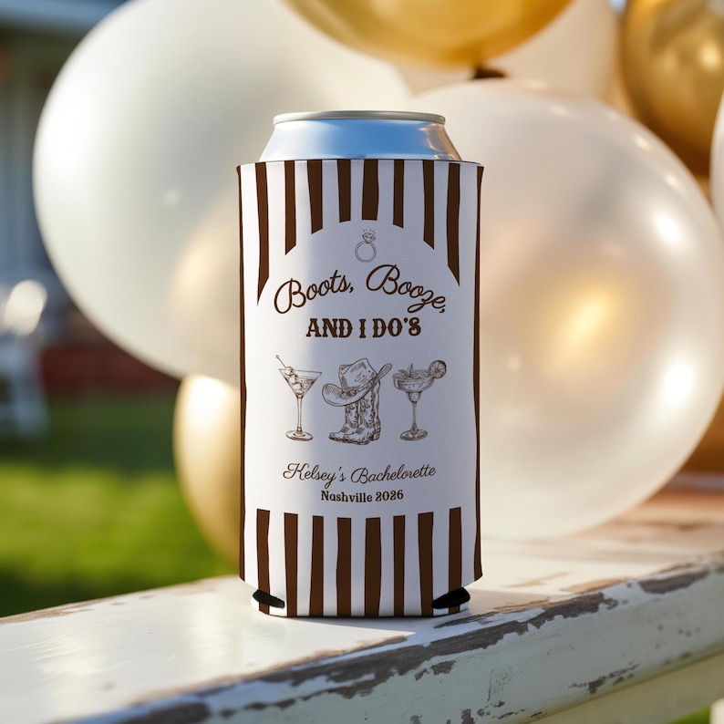 Boots Booze and I Do's Can Coolers, Cowgirl Bachelorette Party Favors, Personalized Western Can Cozies, Nashville Bach Party image 1