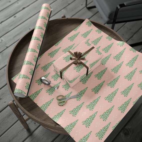 Christmas Tree Wrapping Paper, Pastel Pink Christmas Gift Wrap, Pink  Christmas Wrapping Paper 