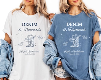 Camisa de mezclilla y diamantes, colores cómodos y personalizados, para despedida de soltera, cumpleaños, regalo de novia occidental personalizado, camisas a juego