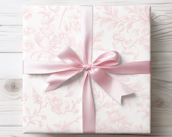 Pink Floral Toile, Baby Shower Wrapping Paper for Baby Girl, Bridal Shower Gift Wrap, Birthday Gifts