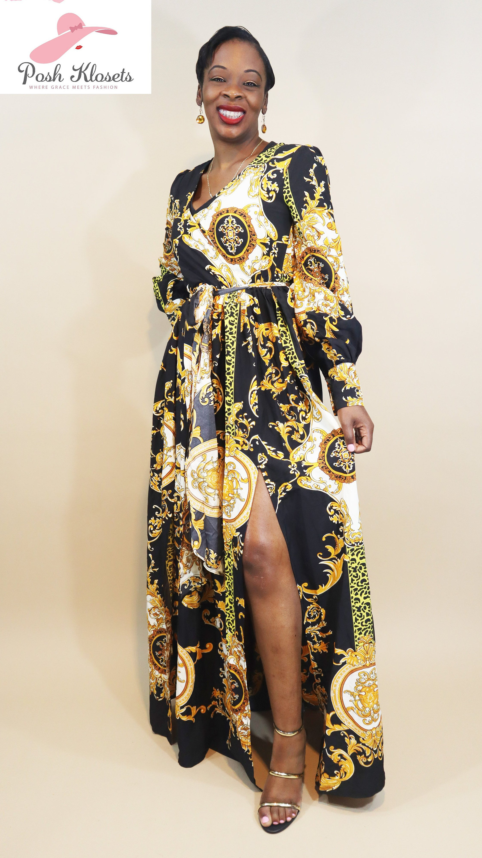 slim fit dress slacks Azura Gown | Black and Gold main image 1