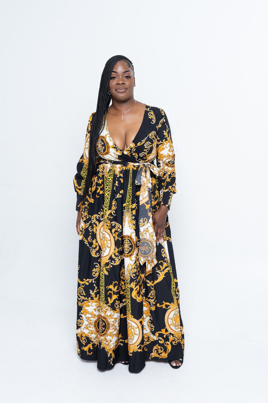 ATTENTION ON DEMAND Maxi Gold and Black Dress ATTENTION ON DEMAND Maxi Gold and Black Dress
