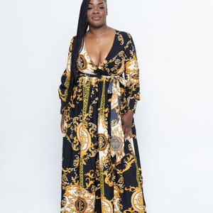 ATTENTION ON DEMAND Maxi Gold and Black Dress