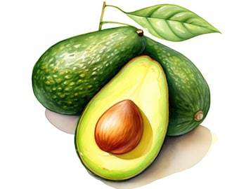 Watercolor Avocado Clipart | 10 High Quality JPG | Scrapbooking, Card making, Digital Paper Craft | Commercial Use | Digital Download