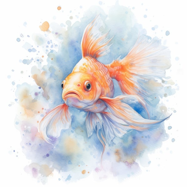 Goldfish Clipart Watercolor | 10 High Quality JPG | Scrapbooking, Card Making, Printable | Commercial Use | Digital Download