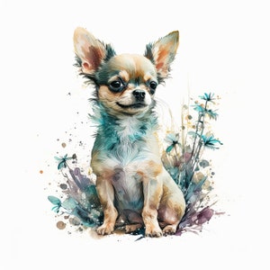 Acuarela Chihuahua Clipart / 10 JPG de alta calidad / Scrapbooking, Fabricación de tarjetas, Arte de papel digital / Uso comercial / Descarga digital
