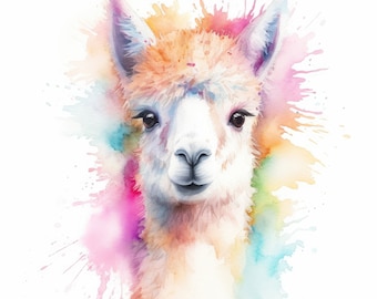 Watercolor Llama Alpaca Clipart | 10 High Quality JPG | Scrapbooking, Card making, Digital Paper Craft | Commercial Use | Digital Download