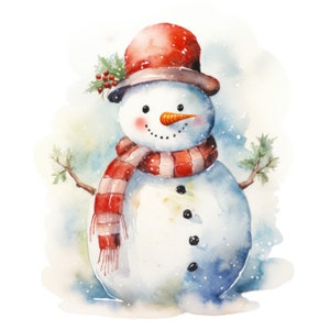 Snowman Watercolor Clipart | 10 High Quality JPG | Scrapbooking, Card making, Digital Paper Craft | Commercial Use | Digital Download